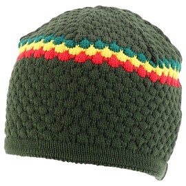 Armycrew Rasta 100% Cotton Knit Skull Kufi Beanie Hat - Olive Rgy