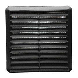 Kair Black Louvred Wall Vent Grille 155mm External Dimension with Flyscreen and Round 125mm - 5 inch Rear Spigot