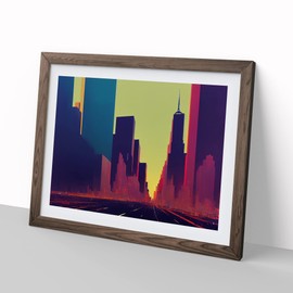 Cyberpunk New York Skyline Vol.3 H1022 Framed Print for Living Room Bedroom Home Office Décor, Wall Art Picture Ready to Hang, Walnut A4 Frame (34 x 25 cm)