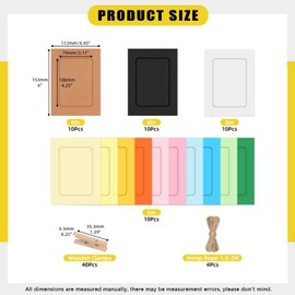 Mardatt Cardboard Picture Frames, Set of 40 6 Inch Paper Picture Frames, Includes Colourful Cardboard Photo Frames with Wooden Clips, Cords for Home Decor