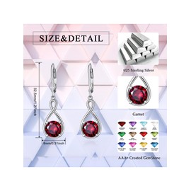 SEIYANG January Birthstone Earrings 925 Sterling Silver Garnet Earrings Dangle Earrings for Women Girls