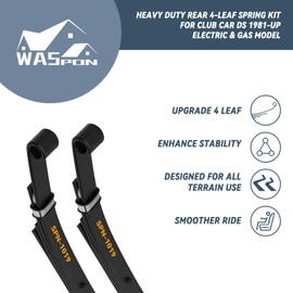 Golf Cart Heavy Duty 4-Leaf Rear Spring Kit for Club Car DS 1981-Up Gas & Electric Models, Set with Bushings Sleeves and U Bolt Kit, Replacement OEM 1011149 1012618 1014675 102006501