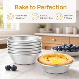 Nonstick Egg Tart Molds 6 Pack Carbon Steel Mini Pie Tins for Baking Reusable Tart Pans for Pastel de Nata Cupcake Pudding and Mini Quiche Oven Safe Baking Tools Silver