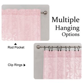 OVZME Anji Textured Blush Sheer Curtain 45 inch Length 2 Panels Set, Elegant Farmhouse Short Sheer Dining Curtains for Living Room, Dual Rod Pocket, W38 x L45