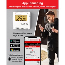 ELEKTROBOCK PT14-P WiFi - Smart WLAN Room Thermostat 230 V - Heating Control via App - Surface-Mounted - 16 A - For Electric Heaters - Adjustable Weekly Programmes, White