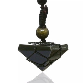 amazing gemstones Golden Sheen Obsidian Pyramid Necklace Pendant - Black Macrame