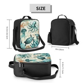 Gaakvrr Nautical Map Lunch Bag Octopus Sea Turtle Insulated Durable Lunch Bag with Adjustable Shoulder Strap Portable Lunch Bag for Kids School Picnic Beach Hiking