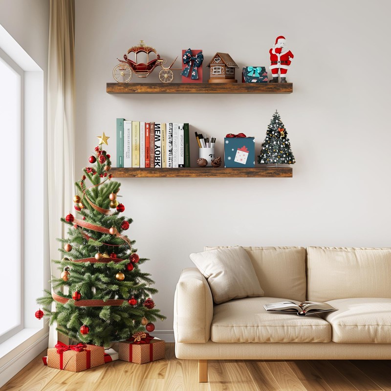 BAYKA Floating Shelves, 36 inches Long Wall Mounted Rustic Wood