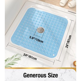 HITSLAM Shower Bathtub Mat Non Slip, 24"x 24" Bath Mat for Tub, Soft PVC Shower Mats for Inside Shower with Suction Cups and Center Drain Hole, Machine Washable Bathroom Floor Mat, Blue