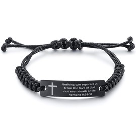 desdemona Christian Bible Verse Romans 8:38-39 inspirational Encouragement Gifts Faith Bracelet, Engraved Stainless Steel Adjustable Wristband Jewelry Cross Bracelet ,Rope ID Bracelet Wristband For Men and Women