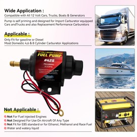 ENGINEMAN Gasoline Electric Fuel Pump Universal 5/16 Inch Inlet and Outlet Inline 12V 1-2A 28GPH 2-3.5 PSI Operating Fuel Pressure