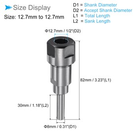 CoCud Router Collet Extension Rod Converter Adapter, 8mm to 12.7mm 0.3 Shank, Milling Rod Chuck Extender - (Applications: for Wood Milling)