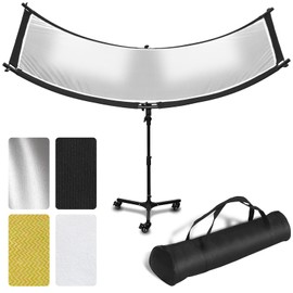 Clamshell Light Reflector Diffuser with Rolling Stand and Carrying Bag, 70"x24" Photography Curved Lighting Reflector for Photo Studio Photography with White/Gold/Silver/Black Colors by MCCKLE