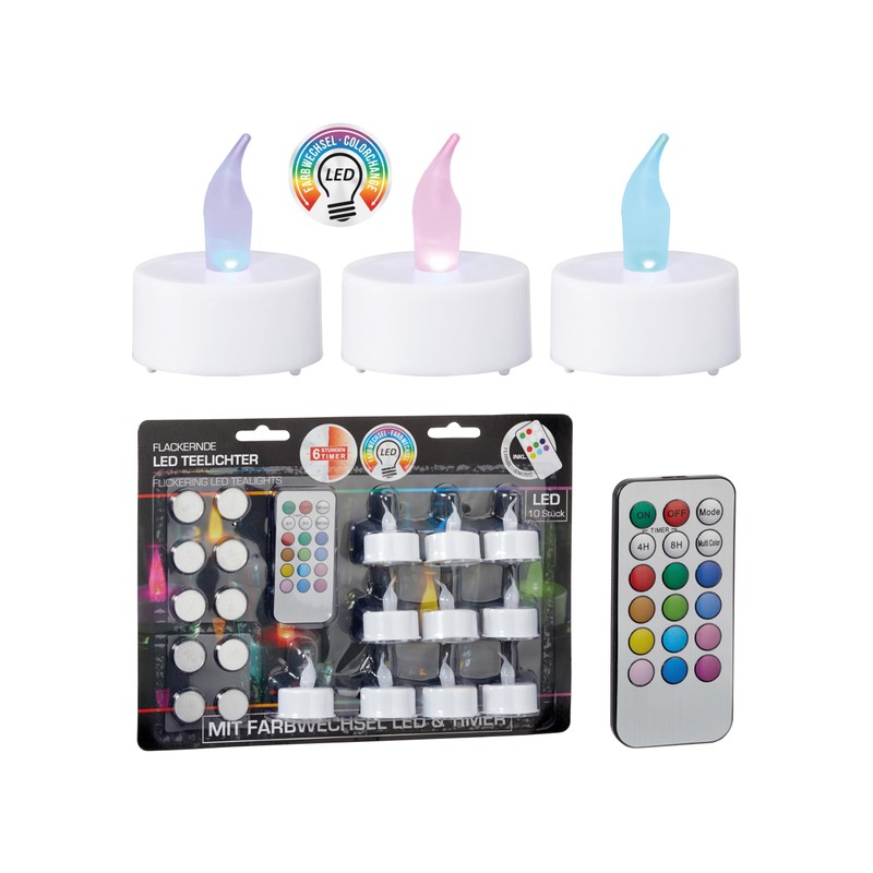 LED Tea Light Colour Changing Set of 10 with Remote