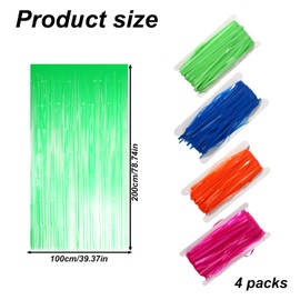 Pack of 4 Neon Foil Fringe Curtains 200 x 100 cm Luminous Tinsel Garlands Background for Fluorescent Party Decoration (Green, Pink, Blue, Orange)