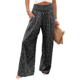 Angerella Women's Comfy Casual High Waisted Wide Leg Loose Pants Floral Print Palazzo Lounge Pants Plus Size 3XL