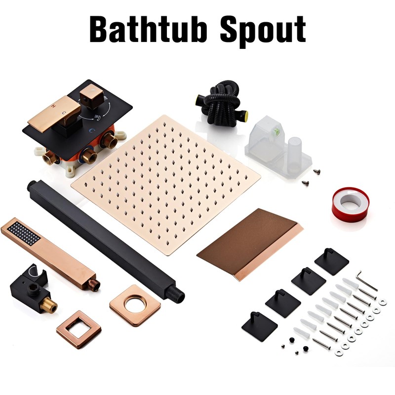 RTOBWEYE 12 Inch Ceiling Mount Shower System Matte Black Gold