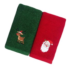 Dusenly 2pcs Christmas Hand Towels Red Green Christmas Bathroom Towel for Hand Face Gym Xmas Holiday Party Home Gift
