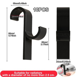Annickee 10 Pcs Towel Round Radiator Brackets Hooks, Movable Towel Rail Radiator Hooks, Multi-Purpose Bath Hook for Towels, ABS Hanger for All Standard Radiators, Bathroom and Kitchen, Toilet, Black