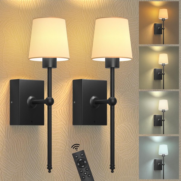 iThird Battery Operated Wall Sconces Set of 2: Black Rechargeable
