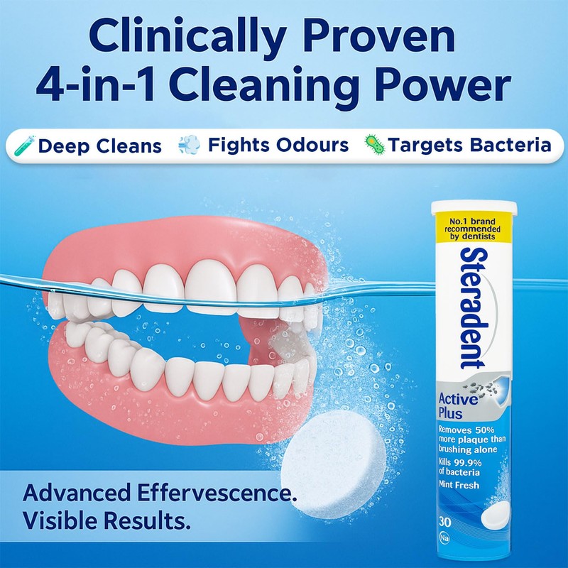 Active Plus Denture Cleaning Tablets, Mint Fresh, 30 Count -