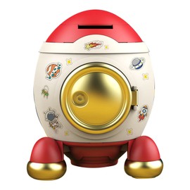 Mini Space Rocket Piggy Bank, Coin Safe Money Saving Box for Male and Female, Cartoon Style, Ideal for Birthdays and Easter Gift (Romantic Gold)