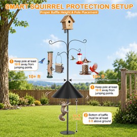 tinnmao Bird Feeder Pole 100 Inch with Squirrel Baffle and 4 Feeder Hooks