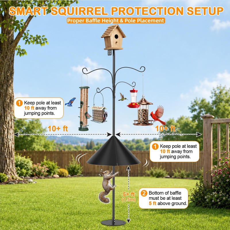 tinnmao Bird Feeder Pole 100 Inch with Squirrel Baffle and