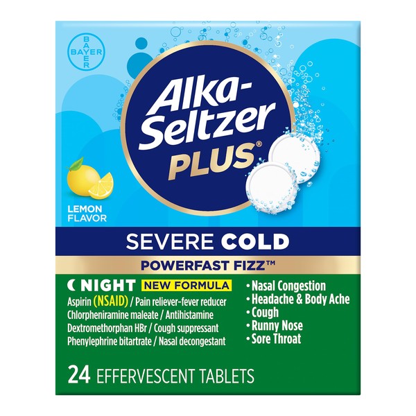 Alka-Seltzer Plus Severe Night Cold PowerFast Fizz Effervescent Tablets 24 Count