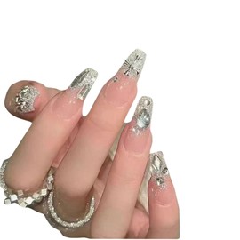 Fake Nails Highly Colorful Nails Transform into a Sophisticated Girl Glittering Long Reusable ABS 24 Pieces 12 Sizes Ladies Gift Set