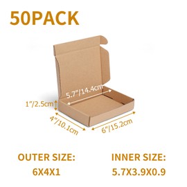 PHAREGE 6x4x1 inch Shipping Boxes Bulk 50 Pack Brown, Tab Lock Tuck Top Mailer Boxes for Packaging Small Business, Small Cardboard Gift Boxes for Wrapping Mailing Present