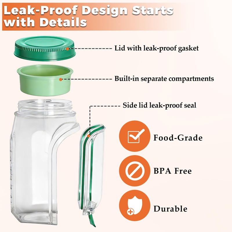 2 PCS Portable Salad Jar with Side Opening Leakproof, On
