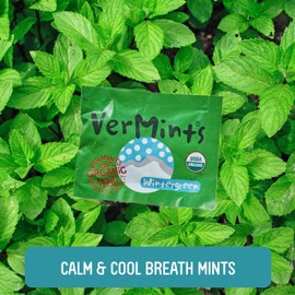 VerMints Organic Breath Mints Wintergreen - Real Ingredients, Lasting Refresh - Travel Size Candies - Non-GMO, Vegan, Nut Free, Gluten Free & Kosher Organic Flavored Candy Mints - 100 Packets