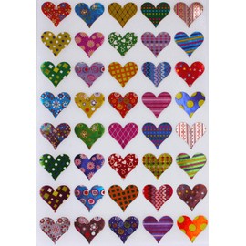 Valentines Stickers Heart Shape - Assorted Patterns Hearts Sticker in Red, Pink, Blue, Gold, Green, Purple, Stars, Flowers, Stripes and Dots - Permanent Adhesive - 200 Pack - by Royal Green