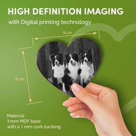 Destination Vinyl ltd Great Coasters (Set of 4) Heart - BW - Border Collie Dogs Dog Farmer Drink Glossy Coasters/Tabletop Protection for Any Table Type #42618