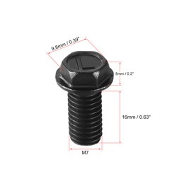 sourcing map M7x16mm Hex Flange Bolts Left Hand Thread 8.8 Grade Carbon Steel Black 4pcs