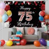 JOYKY Happy 75th Birthday Banner, Red Black Happy 75th Birthday