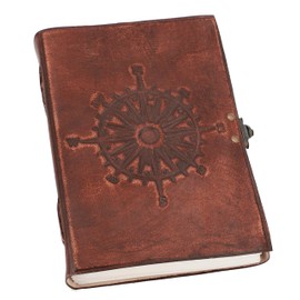 Gusti Leather A5 Leather Notebook Book Diary Sketch Book Photo Book Travel Diary Compass Rose Dark Brown 2P45 24/23