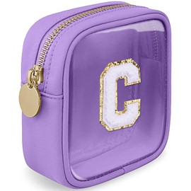 LOFOWN Initial Clear Makeup Bag Small Cosmetic Bag Travel Toiletry Bag Clear Zipper Pouch Purse Organizer Bags for Women, Purple, C, Initial Clear Makeup Bag
