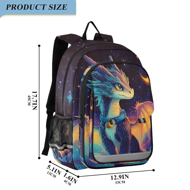Dragon Backpack for Boys Girls,Crescent Moon Star Dragon Backpack Students