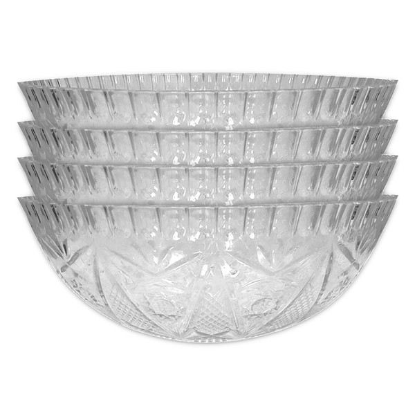 Large Plastic Bowls for Serving ~ 4 Crystal Cut Plastic Bowls | Clear Bowls Plastic | Plastic Bowls Bulks (Party Food Bowls)