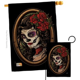 Angeleno Heritage Dia De Los Muertos Wall Banner Set Room Garden Flag Patio Porch Door House Outdoor Indoor Tapestry Burlap Signs Poster La Calavera Catrina Front Yard Decor, Fall Gifts Made in USA
