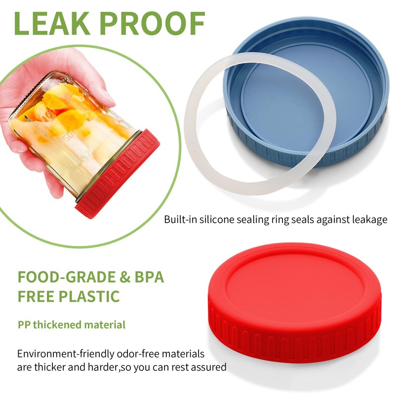16 Pack 8 color Plastic Mason Jar Lids with Silicone