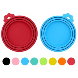 PWOD 2 Pack Pet Food Cans Lids, Silicone Food Can Covers for Dog and Cat, BPA Free/Food Safe/Universal, One Fit Most Standard Size Food Can Top Red/Blue