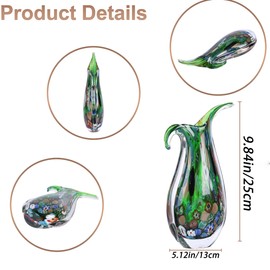 Blown Glass vase, Unique Murano Style Glass Art Deco vase for Living Room TV Stand, Table Setting, Office, Room and Desktop Decorations and Ornaments.