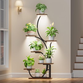 Plant Stand Indoor with Grow Lights - Lighted Indoor Plant Shelf, 57" 7 Tier Corner Plant Stands for Indoor Growing, Tall Flower Display Shelves, Metal S-Shaped Holder for Living Room, Bedroom, Black