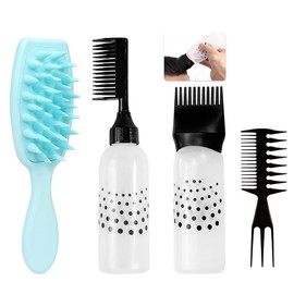 Hair Oil Applicator Bottle, 4pcs Root Comb Applicator Bottle with 1 Hair Massager, Scalp oil Applicator with Graduated Scale for Salon Home DIY