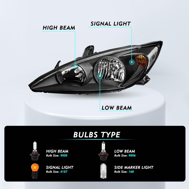 TUSDAR Headlight Assembly Set Fit for 2002-2004 Toyota Camry LE