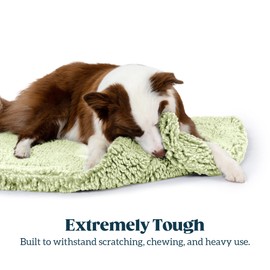 PELZIN Stoutwool Indestructible Dog Bed - Fluffy Chew Proof Dog Crate Pad - Tough Kennel Pad for Aggressive Chewers - Washable, Ideal for Large Breeds & Fits 42-Inch Crate - 41"x27", Gleam