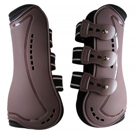 Merauno® Gaiters & Fetlock Caps, Set of 4 Gaiters, Horse Tendon Bandage with Robust Elastic, PU Shell, Neoprene Breathable Holes for Jumping, Riding, Events (M, Brown)